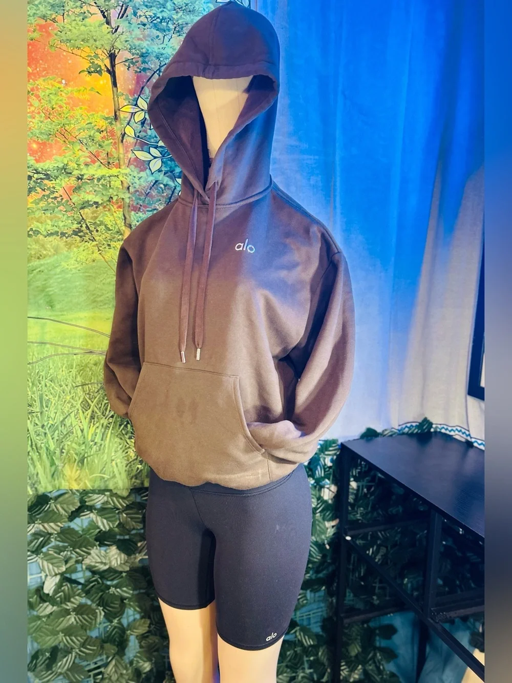 Alo Olive Green Hoodie & Black Alo Biker Short Set ~ ALL IN ONE